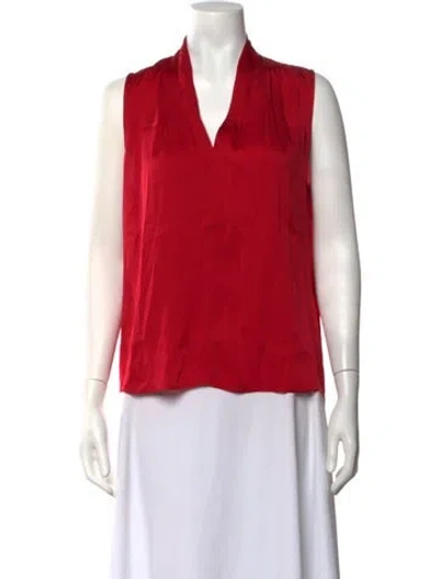 Pre-owned Bergdorf Goodman Silk V-neck Top In Red