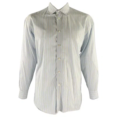 Pre-owned Bergdorf Goodman Size Xl Blue Yellow Stripe Cotton Long Sleeve Shirt