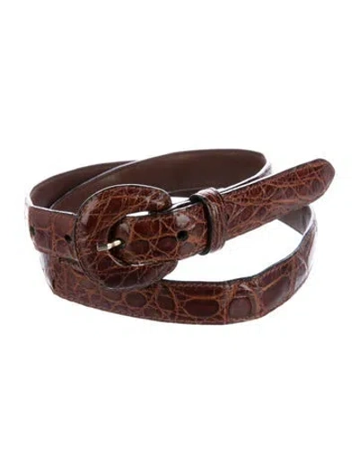 Pre-owned Bergdorf Goodman Skinny Leather Belt In Brown