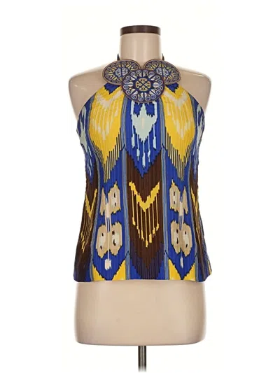 Pre-owned Bergdorf Goodman Sleeveless Silk Top Blue Halter Neckline Tops