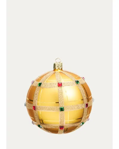 Bergdorf Goodman Stone Plaid Gold Ball Christmas Ornament