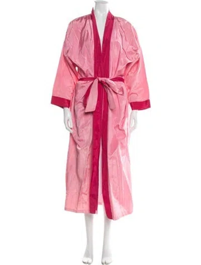 Pre-owned Bergdorf Goodman Striped Grosgrain Trim Robe In Pink