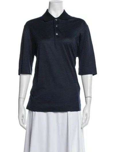 Pre-owned Bergdorf Goodman Striped Three-quarter Sleeve Polo In Blue