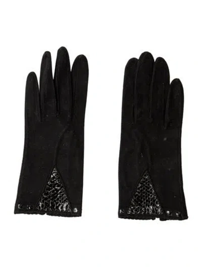 Pre-owned Bergdorf Goodman Suede Snakeskin Trim Gloves Vintage In Black