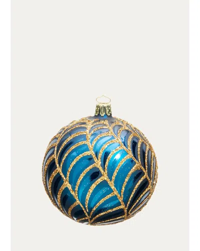 Bergdorf Goodman Textured Glass Sphere Ornament In Blue