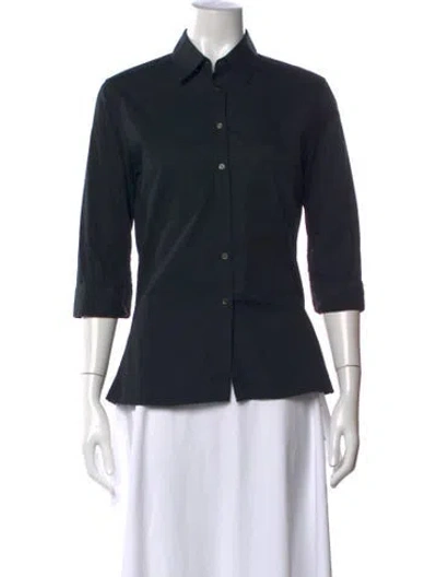 Pre-owned Bergdorf Goodman Three-quarter Sleeve Button-up Top In Black
