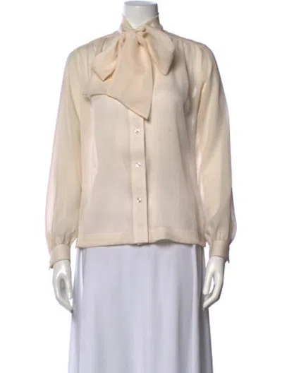 Pre-owned Bergdorf Goodman Tie Neck Long Sleeve Blouse In Neutrals