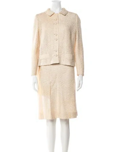 Pre-owned Bergdorf Goodman Tweed Pattern Skirt Suit In Neutrals