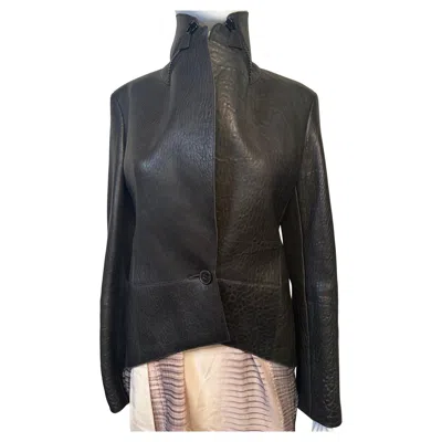Pre-owned Bergdorf Goodman Vintage Akris Bergdorf Croc Embossed Goat Suede Leather Jacket Fr 36 Us 4 Hi-low In Black