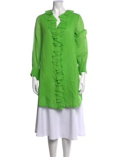 Pre-owned Bergdorf Goodman Vintage Linen Tunic In Green