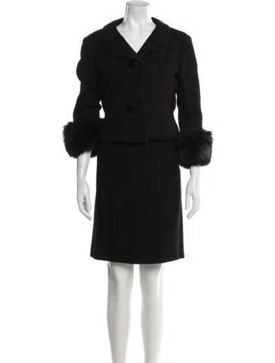 Pre-owned Bergdorf Goodman Vintage Tweed Pattern Skirt Suit In Black