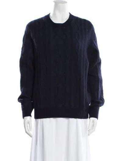 Pre-owned Bergdorf Goodman Virgin Wool Crew Neck Sweater In Blue
