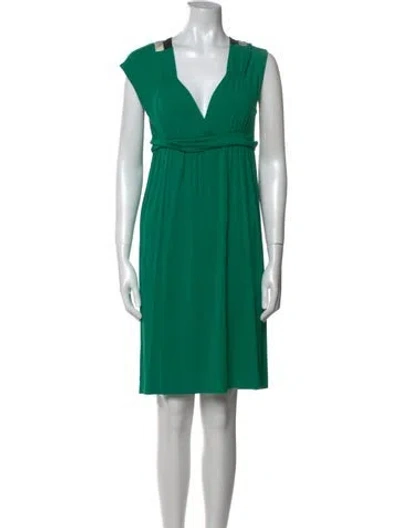 Pre-owned Bergdorf Goodman V-neck Mini Dress In Green