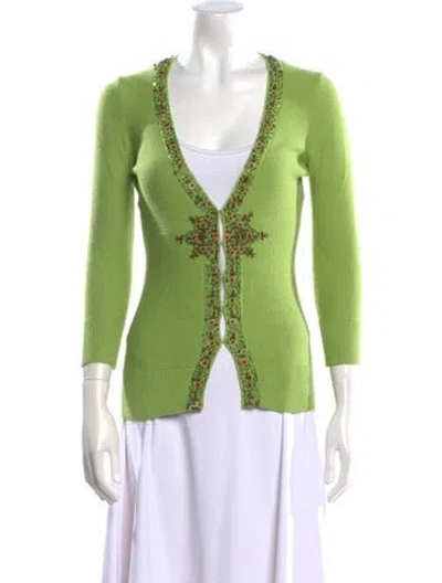 Pre-owned Bergdorf Goodman V-neck Sweater In Green