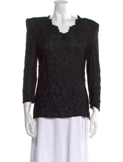 Pre-owned Bergdorf Goodman V-neck Three-quarter Sleeve Blouse In Black