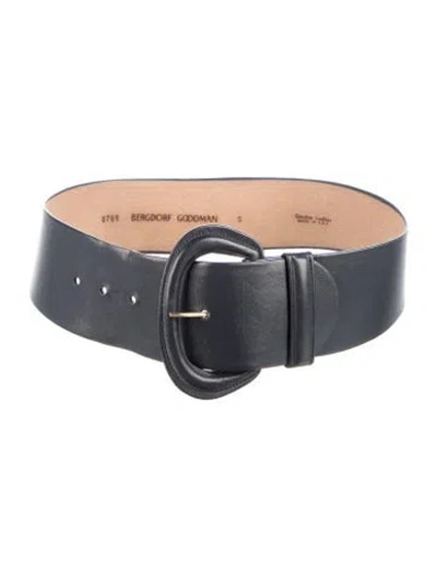 Pre-owned Bergdorf Goodman Wide Leather Waist Belt In Black
