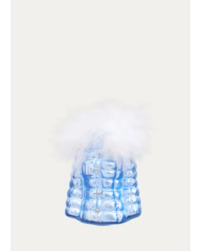Bergdorf Goodman Winter Jacket Glass Ornament In Blue