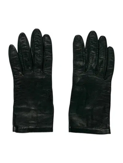 Pre-owned Bergdorf Goodman Winter Leather Gloves In Green