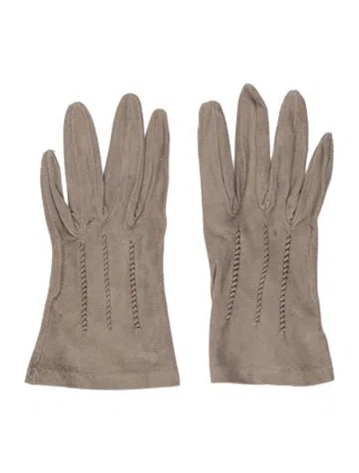Pre-owned Bergdorf Goodman Women's Suede Gloves In Grey