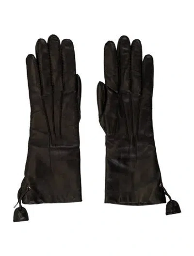 Pre-owned Bergdorf Goodman Womens' Leather Gloves In Black