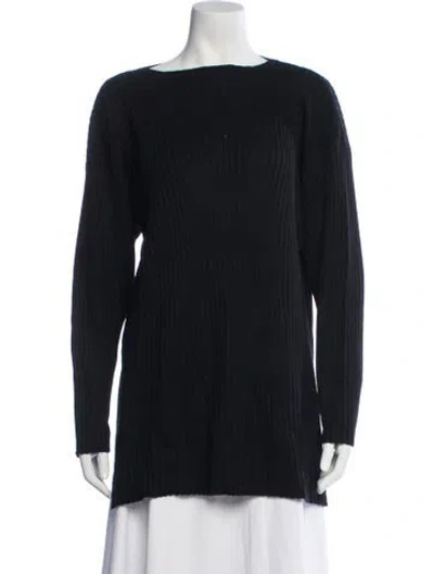 Pre-owned Bergdorf Goodman Wool Bateau Neckline Sweater In Black