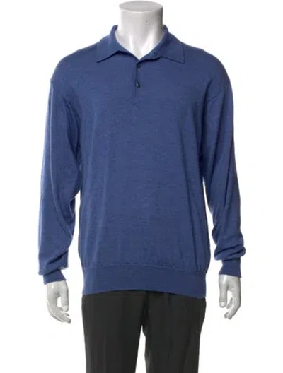 Pre-owned Bergdorf Goodman Wool Collar Polo Sweater In Blue