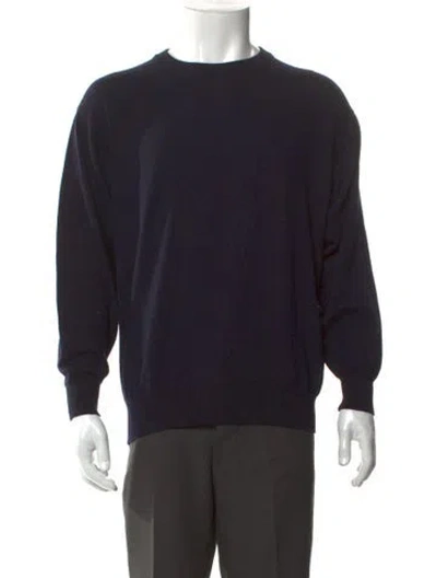 Pre-owned Bergdorf Goodman Wool Crew Neck Pullover In Blue