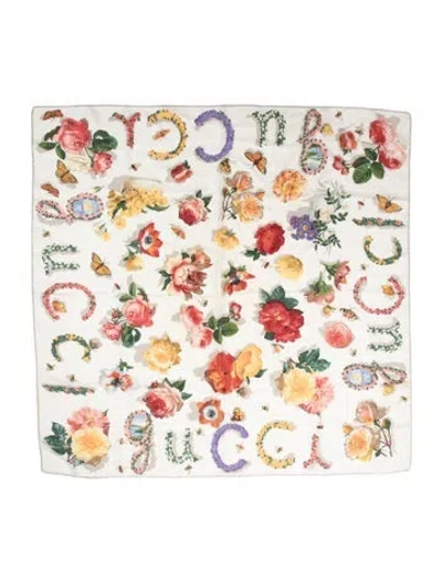 Pre-owned Bergdorf Goodman Wool Floral Print Scarf In Neutral