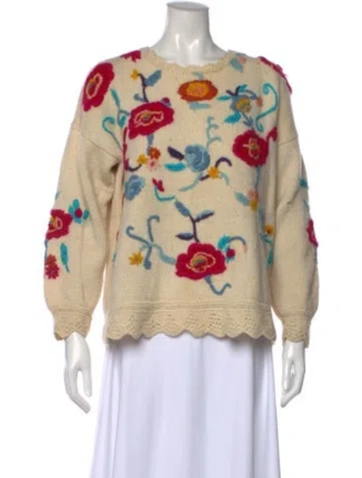 Pre-owned Bergdorf Goodman Wool Floral Print Sweater In Neutral