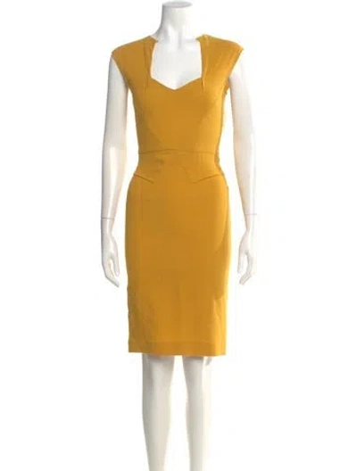 Pre-owned Bergdorf Goodman Wool Knee-length Dress In Yellow