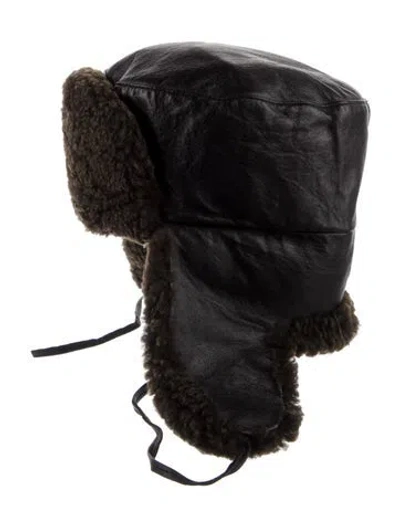 Pre-owned Bergdorf Goodman Wool Leather Trapper Hat In Multi