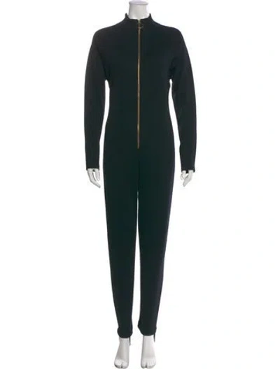 Pre-owned Bergdorf Goodman Wool Mock Neck Jumpsuit In Green