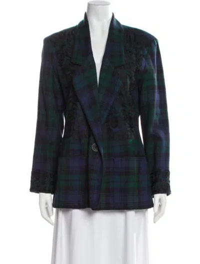 Pre-owned Bergdorf Goodman Wool Plaid Print Blazer In Blue