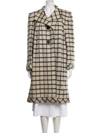 Pre-owned Bergdorf Goodman Wool Plaid Print Coat In Neutrals