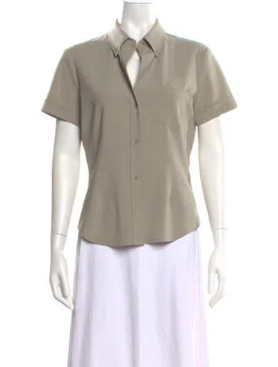 Pre-owned Bergdorf Goodman Wool Short Sleeve Button-up Top In Neutral
