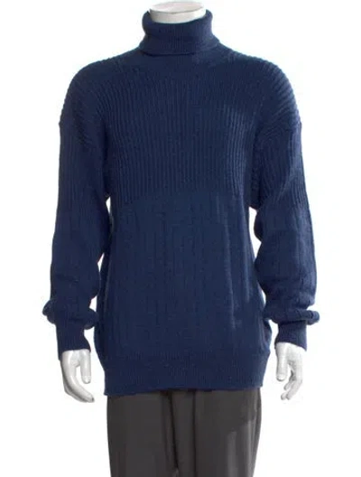 Pre-owned Bergdorf Goodman Wool Turtleneck Pullover In Blue