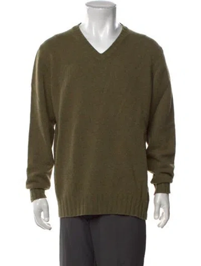 Pre-owned Bergdorf Goodman Wool V-neck Pullover In Green