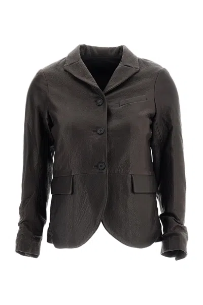 Bergfabel Brown Leather Tyrol Drop-shoulder Jacket In Black