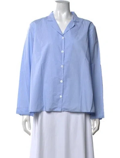 Pre-owned Bergfabel Plaid Print Long Sleeve Button-up Top In Blue