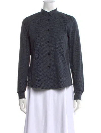Pre-owned Bergfabel Silk Polka Dot Print Button-up Top In Blue