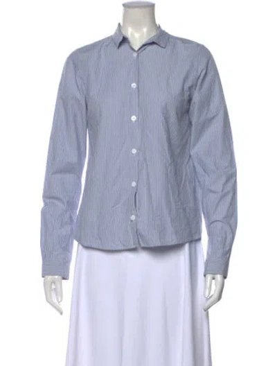 Pre-owned Bergfabel Striped Long Sleeve Button-up Top In Blue