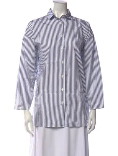 Pre-owned Bergfabel Striped Long Sleeve Button-up Top In White