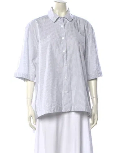 Pre-owned Bergfabel Striped Three-quarter Sleeve Button-up Top In White