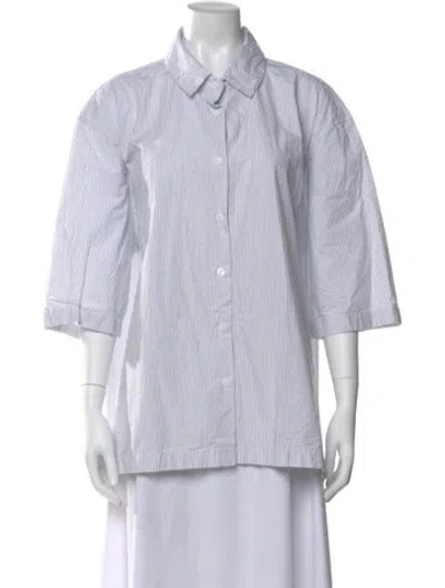 Pre-owned Bergfabel Striped Three-quarter Sleeve Button-up Top In White