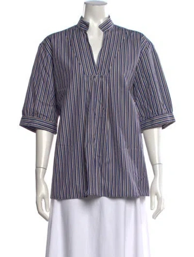 Pre-owned Bergfabel Striped V-neck Blouse In Blue