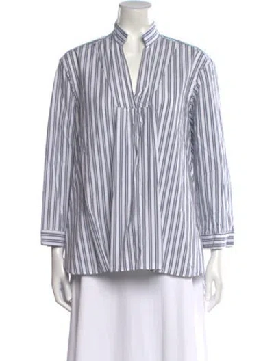Pre-owned Bergfabel Striped V-neck Blouse In White