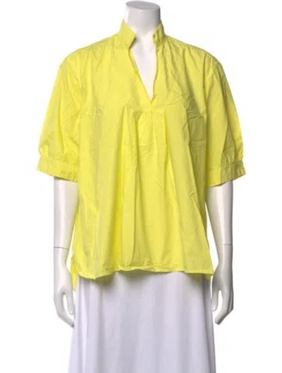 Pre-owned Bergfabel V-neck Short Sleeve Blouse In Yellow