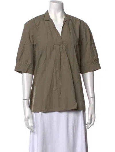 Pre-owned Bergfabel V-neck Three-quarter Sleeve Top In Green