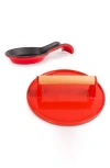 Berghoff 2-piece Cast Iron Spoon Rest & Steak Press Set In Red