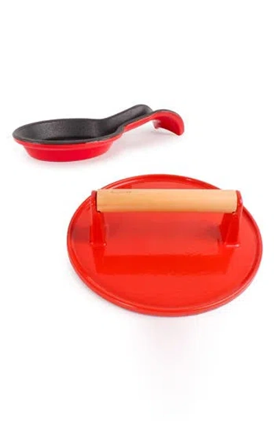 Berghoff 2-piece Cast Iron Spoon Rest & Steak Press Set In Red